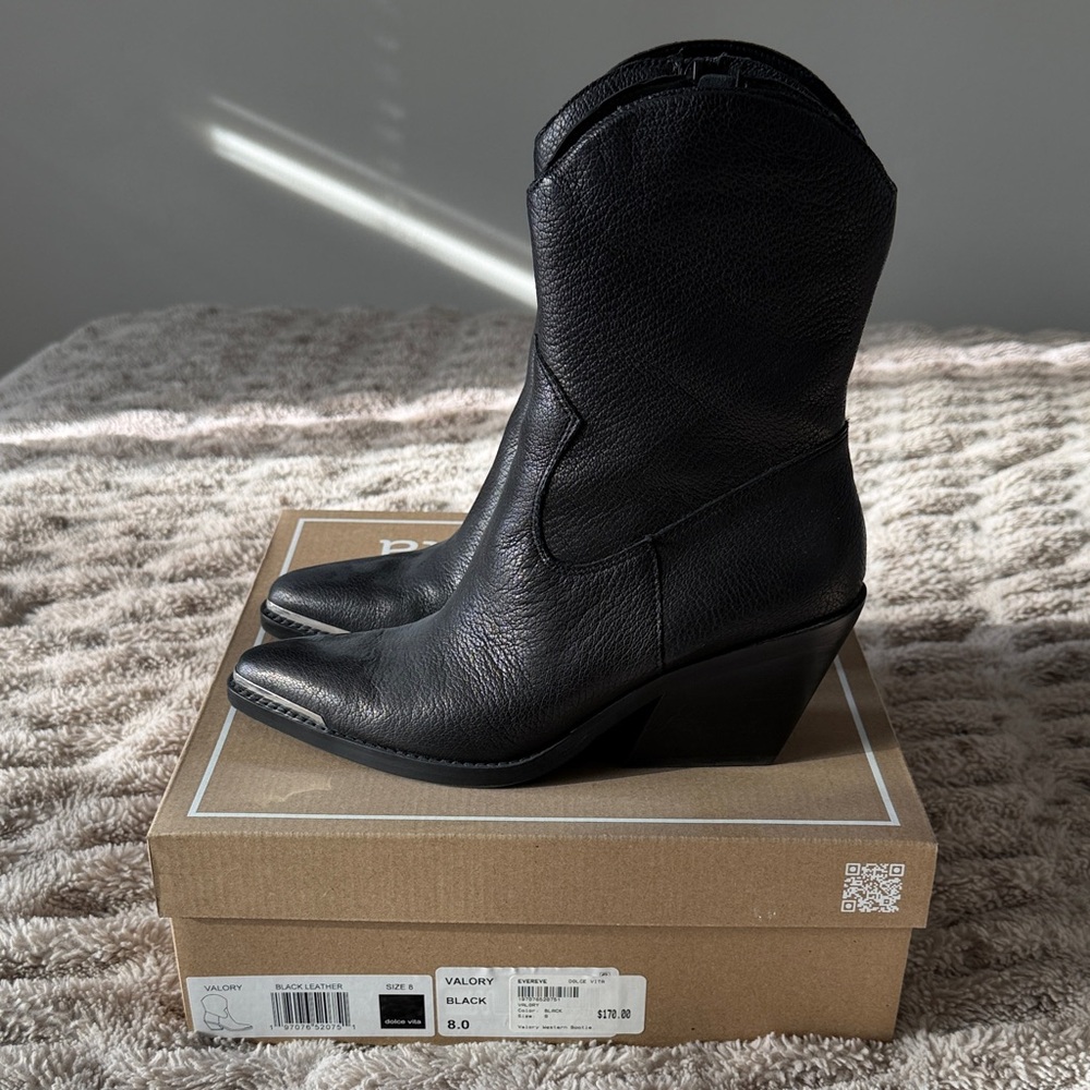 Dolce Vita Black Faux Leather Western Bootie - Women's Size 8